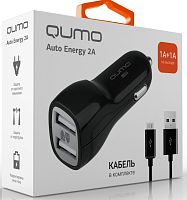Зарядное устройство Qumo АЗУ 2xUSB 2A + кабель microUSB
