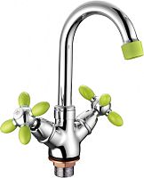 9482K Accoona Смеситель для ум. 1/2 кер гайка ЗЕЛЕНЫЕ ручки (1/10)