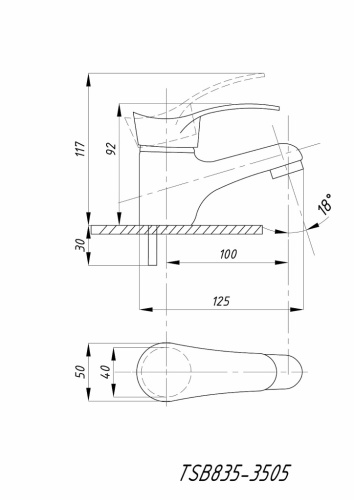 835-3505 TSARSBERG Смеситель д/умывальника d35 шпильки литой фото 2