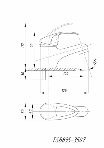 835-3507 TSARSBERG Смеситель д/умывальника d35 шпильки литой фото 2