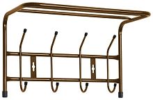 Вешалка настенная НИКА ВП4, металл, медный/антик, 4 рожков,  полка 40,5 х26,5см х24,5см