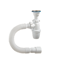 32019-А ОРИО Сифон бутылочный с литым выпуском, нерж. решёткой 70мм и гибкой трубой 40-40/50